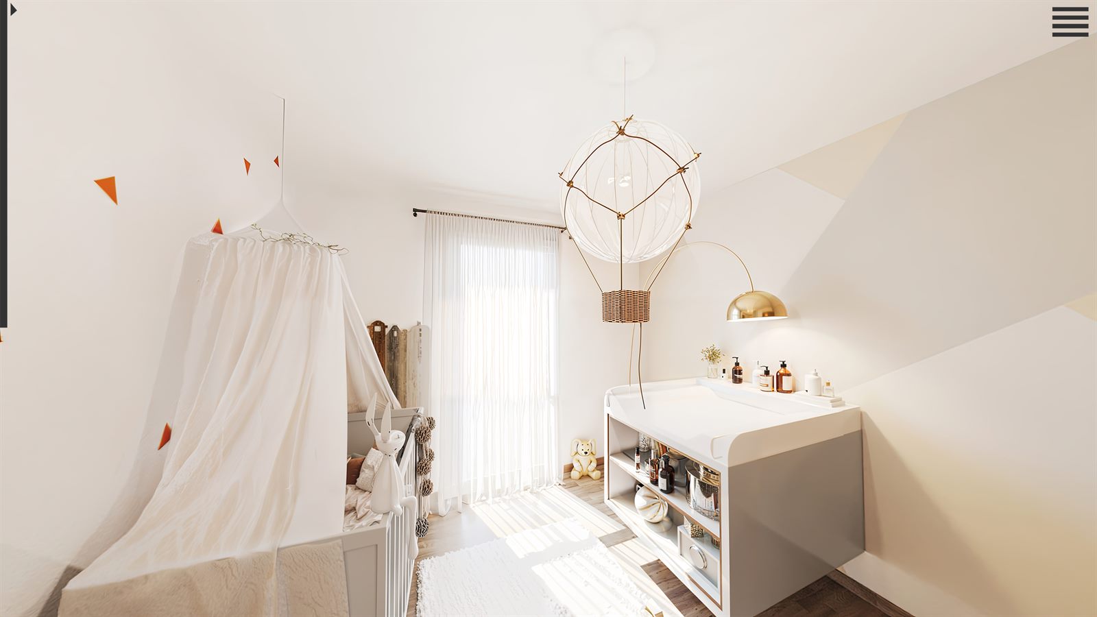 Rendu 3D chambre d'enfant - perspective interieure photorealiste
