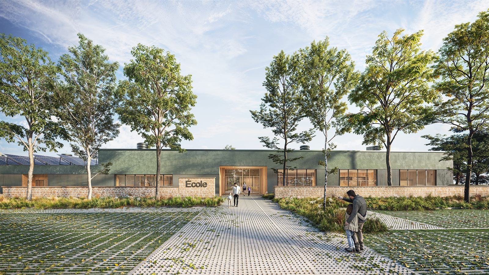 Rendu 3D groupe scolaire - perspective exterieure photorealiste