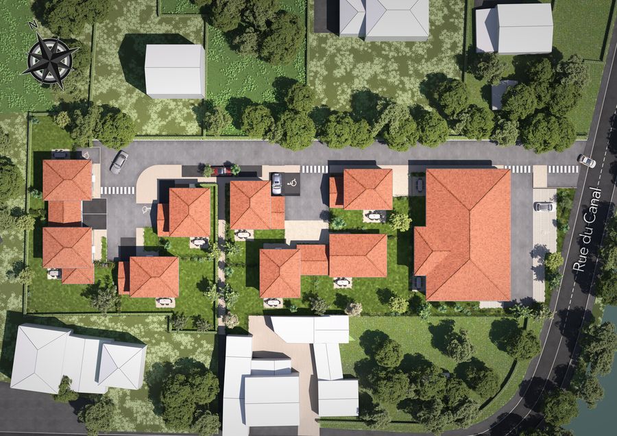 Plan masse 3D résidence — vue aérienne photoréaliste